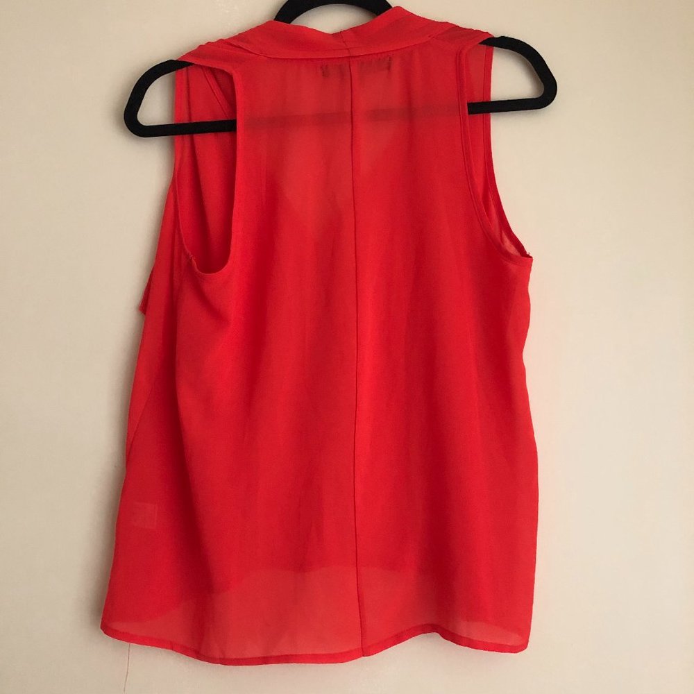 Ovi Layered Sheer Sleeveless Ruffle Blouse in Red-Orange | Size Small - Picture 5 of 10